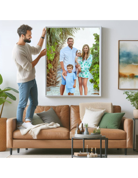 Hand-painted family art canvas made by digital artist for living room decor