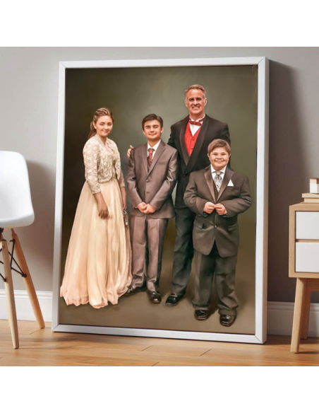 A well dressed family made into custom family painted artwork from their picture