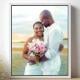Lovely couple's wedding photo at the beach made to beautiful canvas painting in in white frame