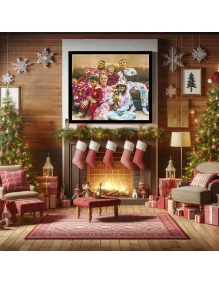  The warmth of the holiday season celebrated with a custom child oil portrait painting from photo, framed in festive elegance.