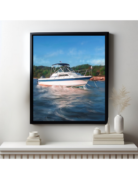 Black framed boat canvas art memory