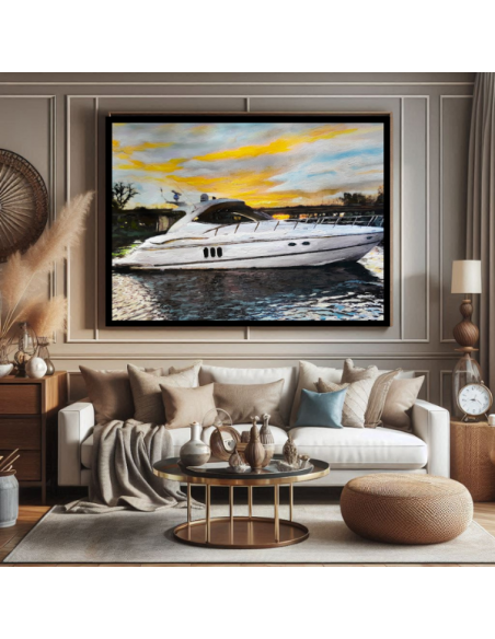 Showcasing yacht with a painting made from photo taken of a yacht