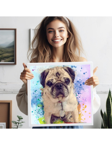 Color Splash Dog photo to Portrait of pet pug dog held proudly