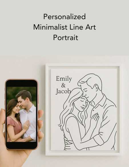 Romantic couple photo made to modern line art style
