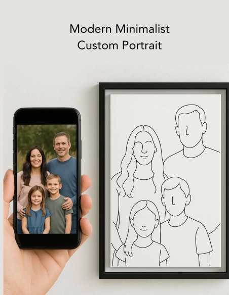 Minimalist art from family photo in black floating frame