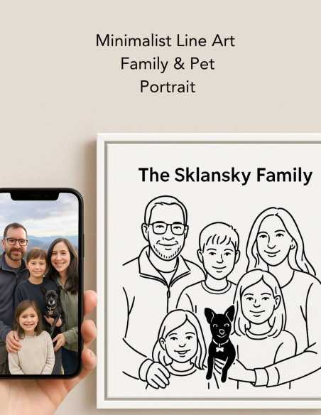 Family with Pet Personalized Minimalist style portrait