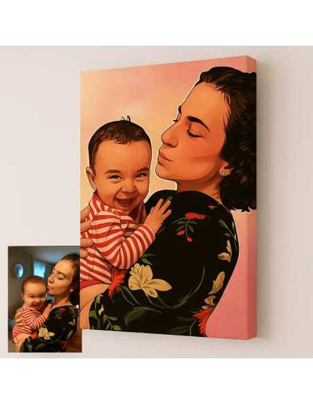 Modern Pop Art Portrait of Mother and child
