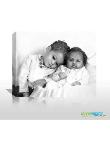 artist digitally drawing of 2 babies on canvas from photo