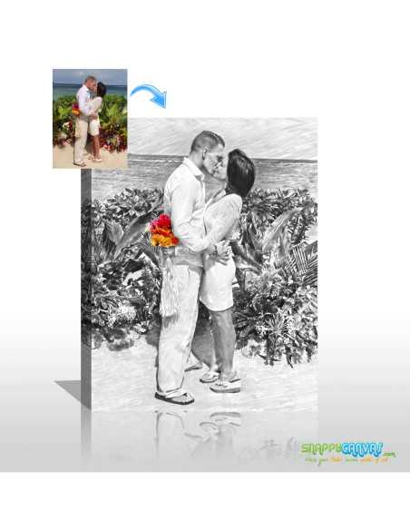 an elegant touch of color added to this lovely artwork of a couple