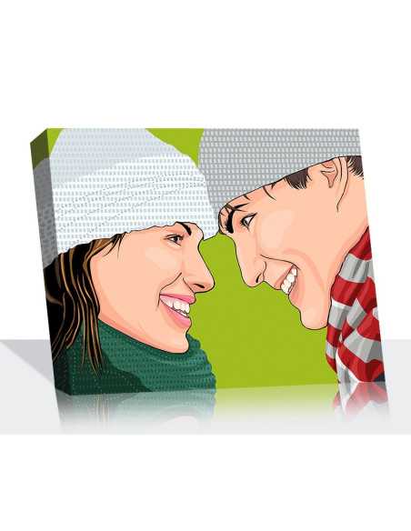 A man and woman facing one another in this pop art canvas made from a picture